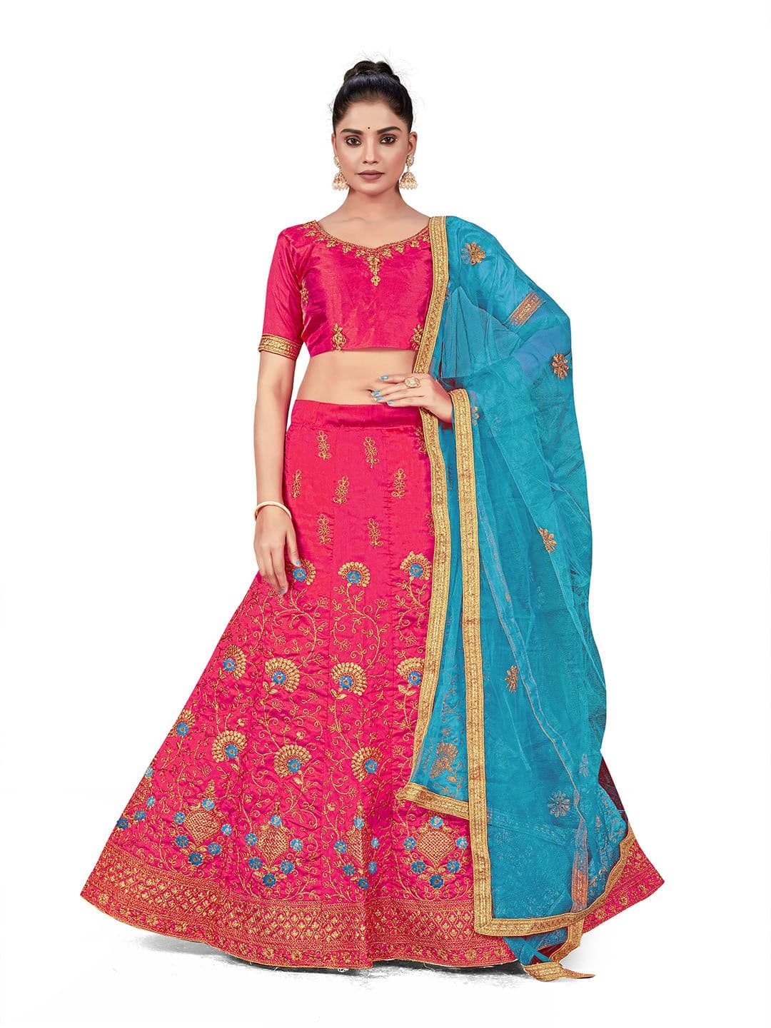 MANVAA Embroidered Beads & Stones Semi-Stitched Lehenga & Unstitched Blouse With Dupatta - view 1