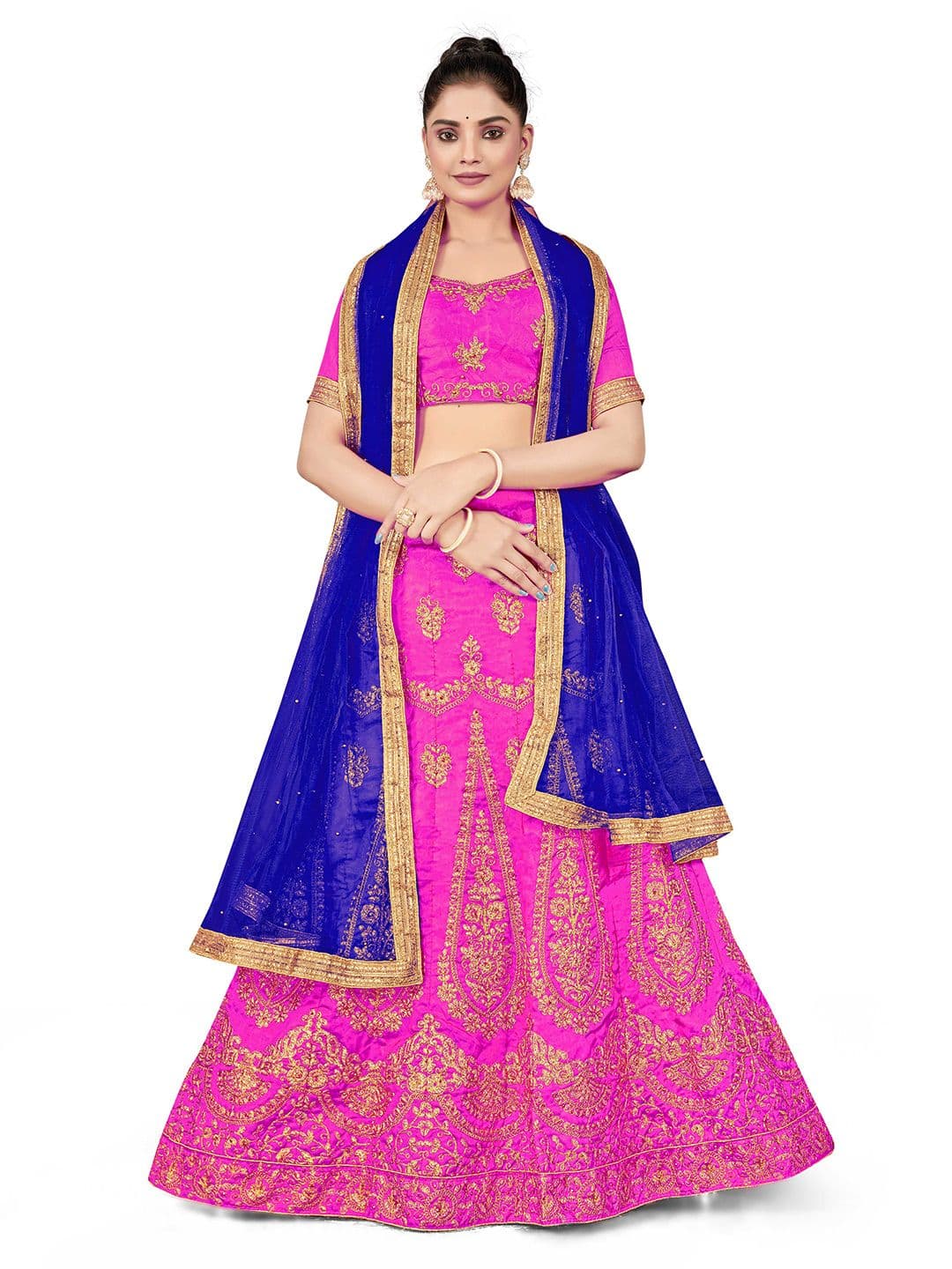 MANVAA Ethnic Motif Embroidered Semi-Stitched Lehenga & Unstitched Blouse With Dupatta - view 1