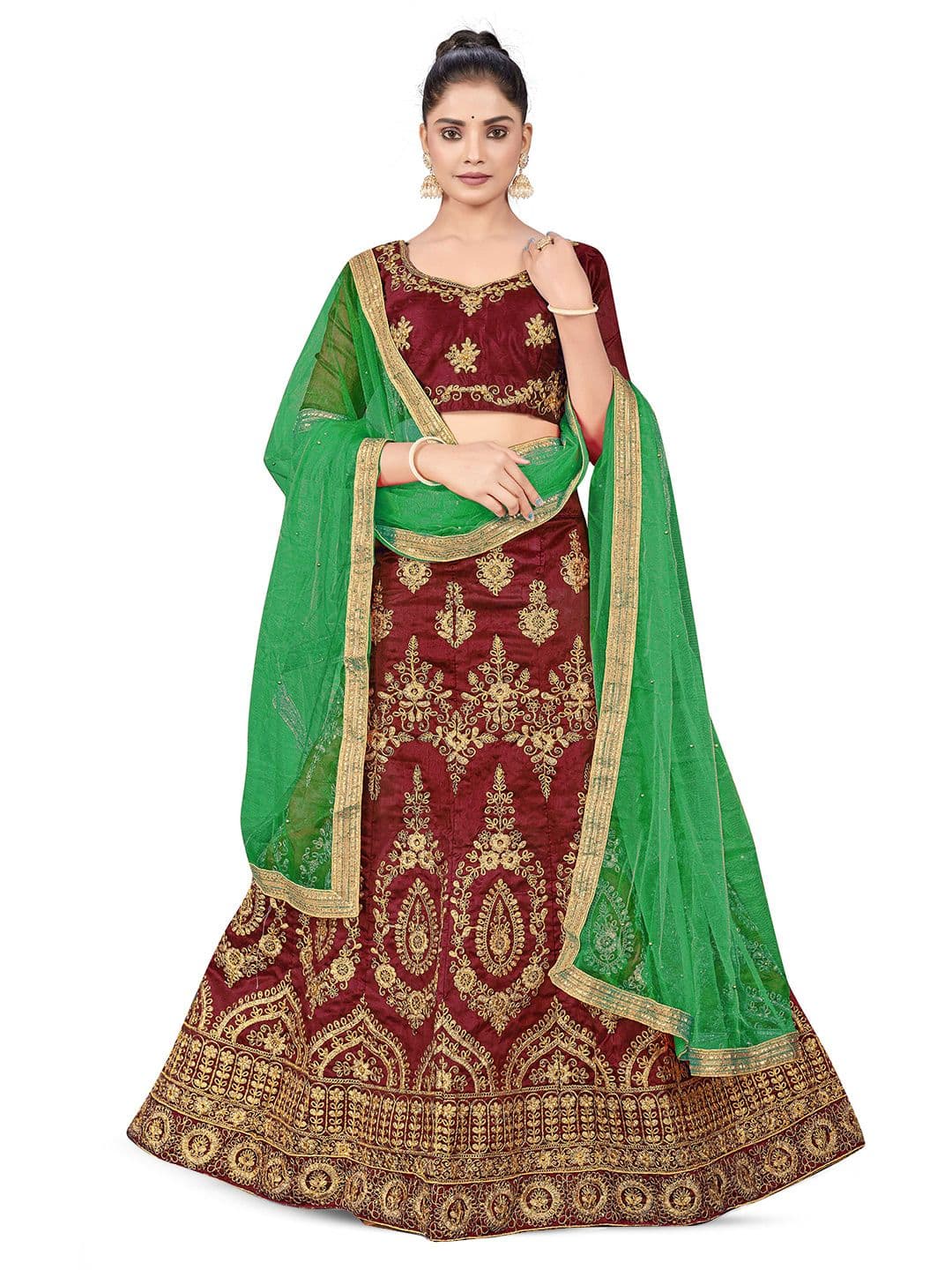 MANVAA Embroidered Beads & Stones Semi-Stitched Lehenga & Unstitched Blouse With Dupatta - view 1