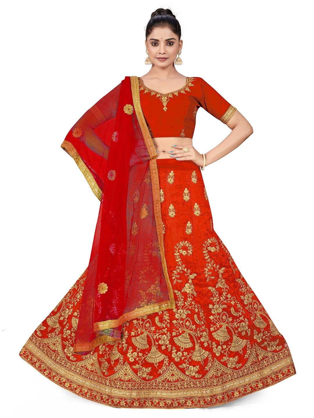 MANVAA Embroidered Zari Semi-Stitched Lehenga & Unstitched Blouse With Dupatta - view 1