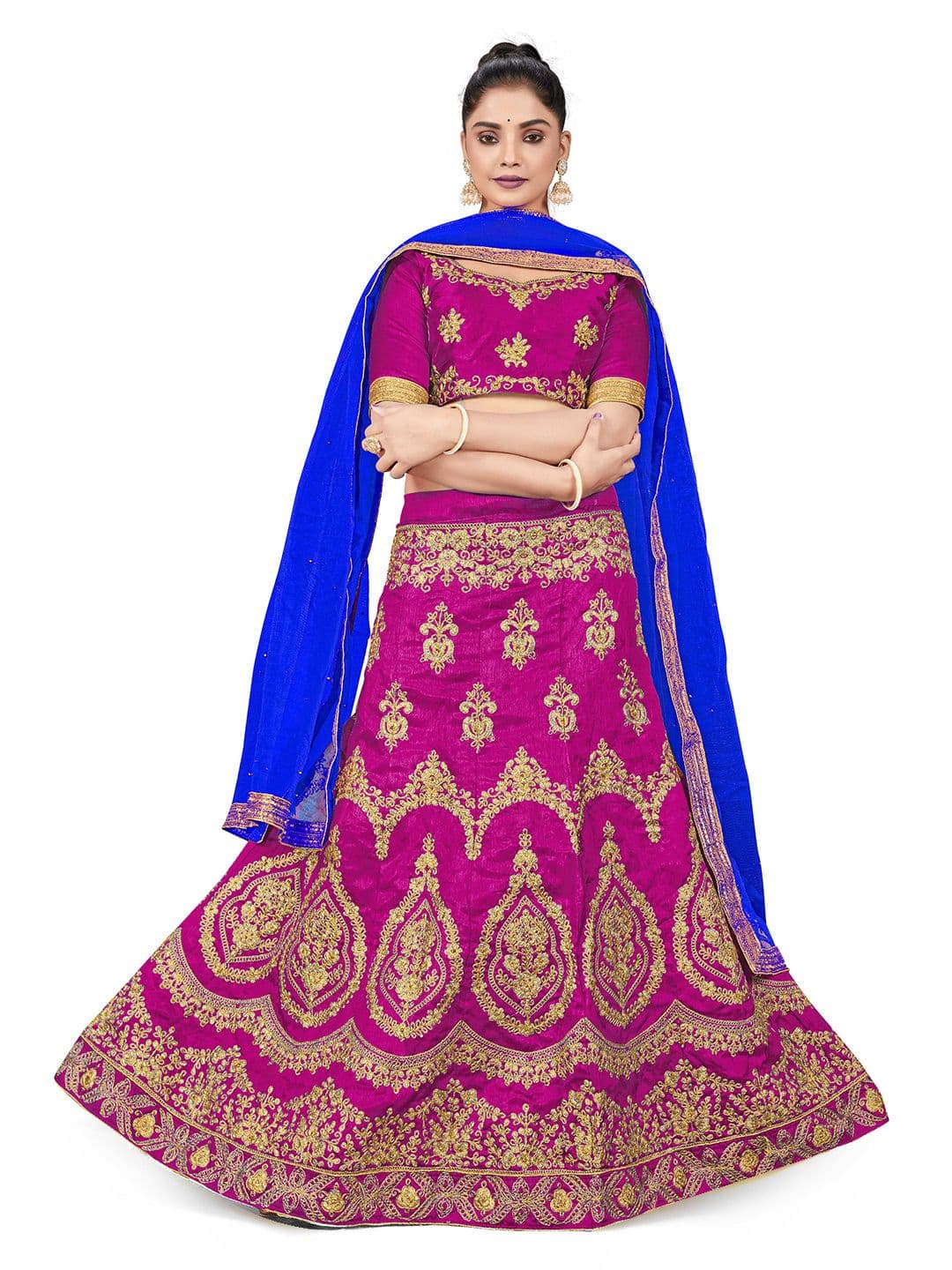 MANVAA Embroidered Beads & Stones Semi-Stitched Lehenga & Unstitched Blouse With Dupatta - view 1