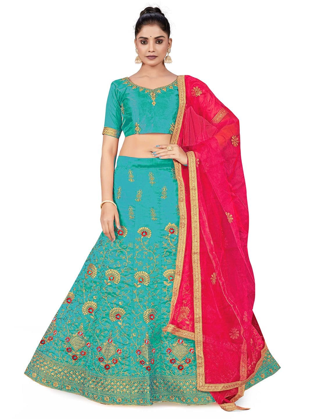 MANVAA Embroidered Beads & Stones Semi-Stitched Lehenga & Unstitched Blouse With Dupatta - view 1