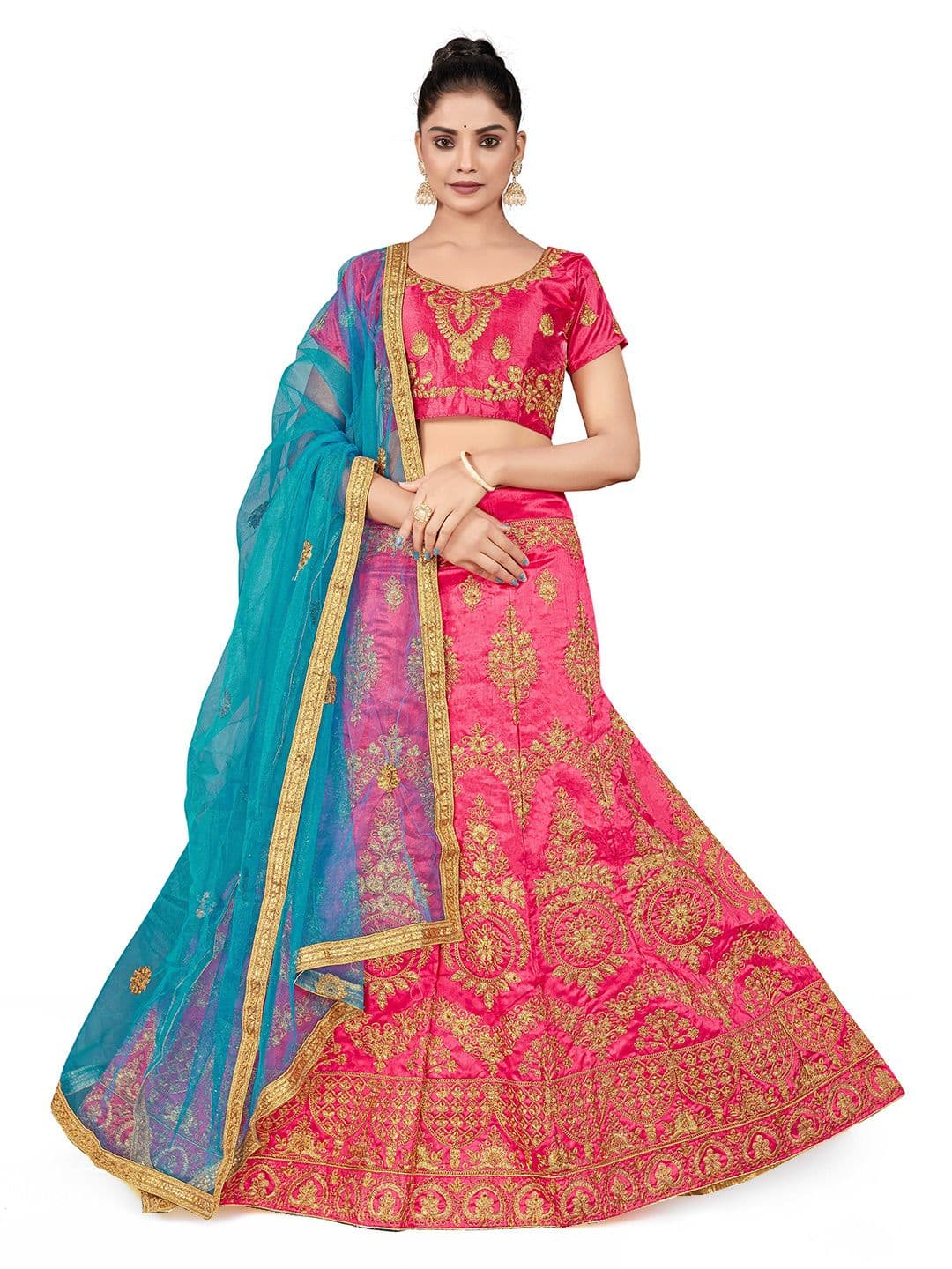 MANVAA Embroidered Semi-Stitched Lehenga & Unstitched Blouse With Dupatta - view 1