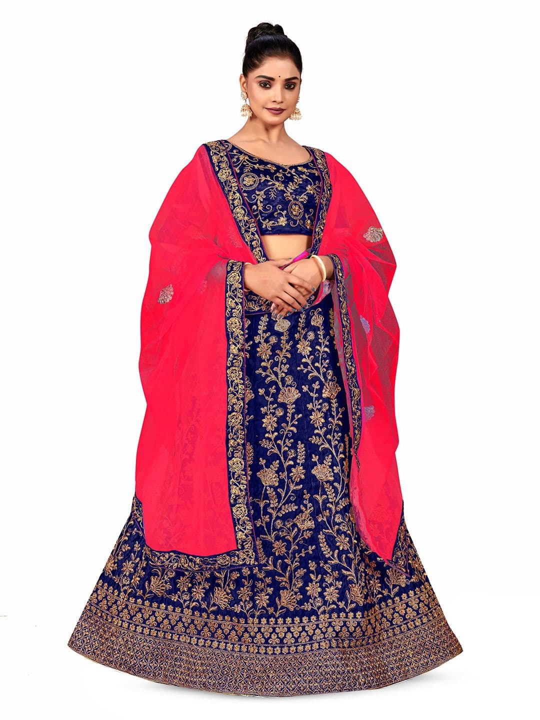MANVAA Embroidered Beads & Stones Semi-Stitched Lehenga & Unstitched Blouse With Dupatta - view 1
