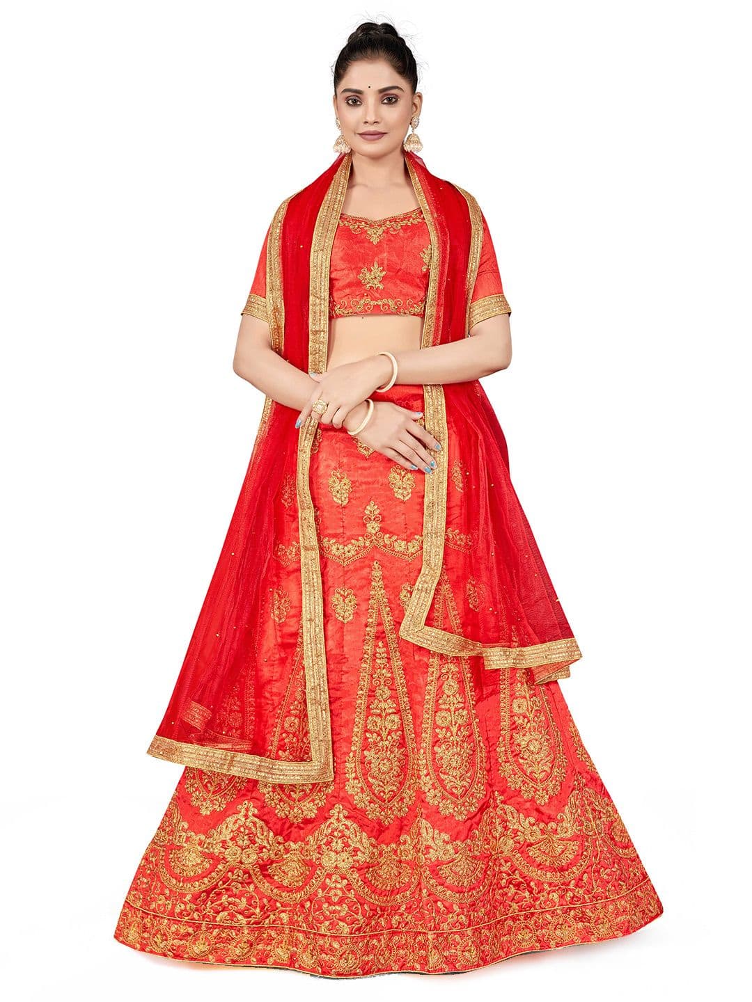 MANVAA Embroidered Thread Work Semi-Stitched Lehenga & Unstitched Blouse With Dupatta - view 1