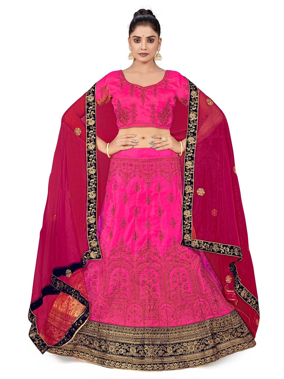 MANVAA Embroidered Beads & Stones Semi-Stitched Lehenga & Unstitched Blouse With Dupatta - view 1