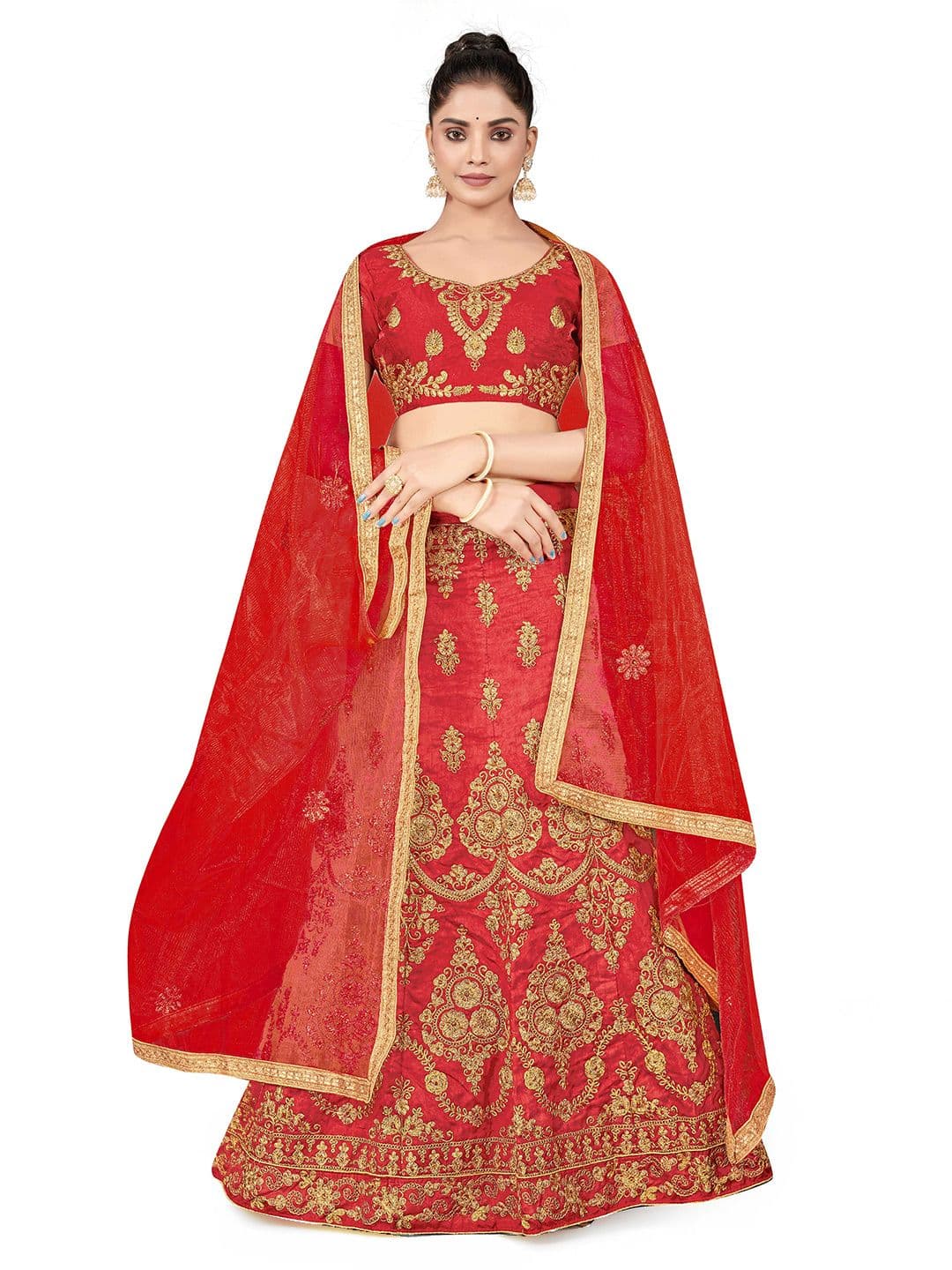 MANVAA Embroidered Semi-Stitched Lehenga & Unstitched Blouse With Dupatta - view 1