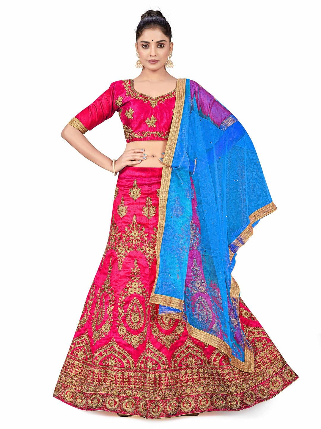 MANVAA Embroidered Zari Semi-Stitched Lehenga & Unstitched Blouse With Dupatta - view 1