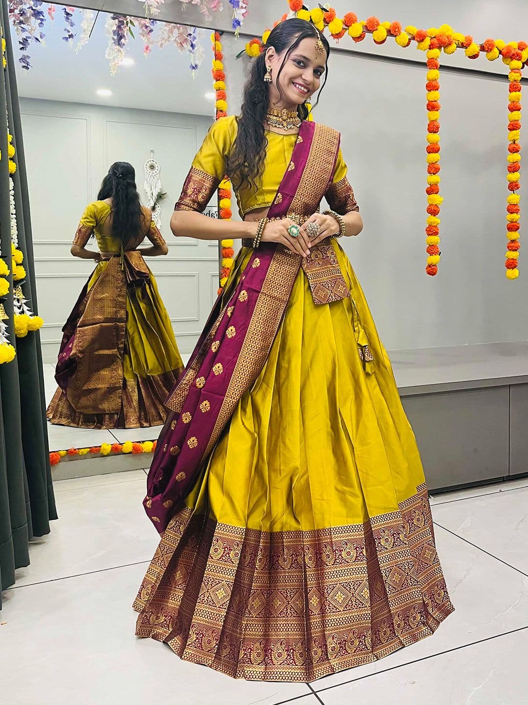 Fabcartz Woven Design Semi-Stitched Lehenga & Unstitched Blouse With Dupatta - view 1