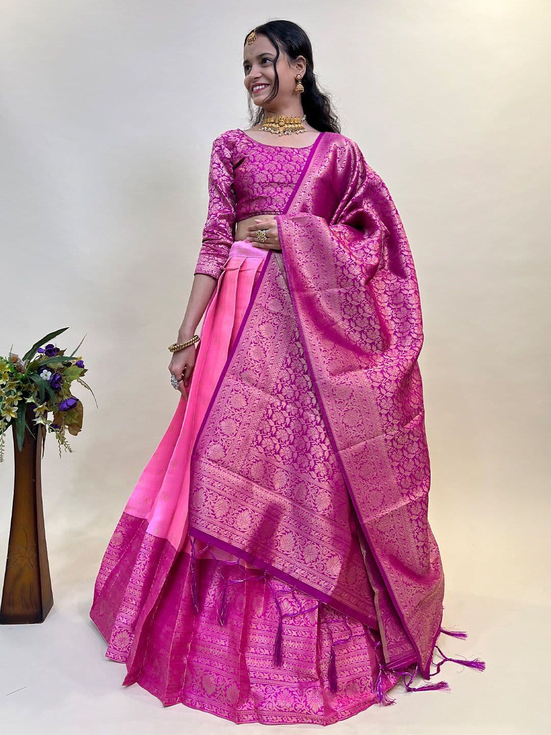 Fabcartz Woven Designed Semi-Stitched Lehenga & Unstitched Blouse With Dupatta - view 1