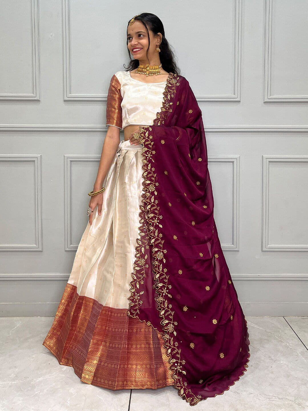 Fabcartz Woven Design Semi-Stitched Lehenga & Unstitched Blouse With Dupatta - view 1
