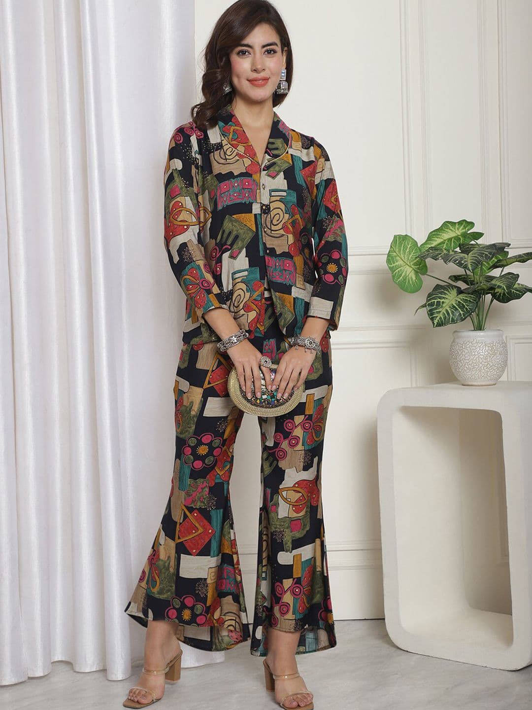 Claura Printed Chanderi Silk Shirt & Trouser Co-Ord Set - view 1