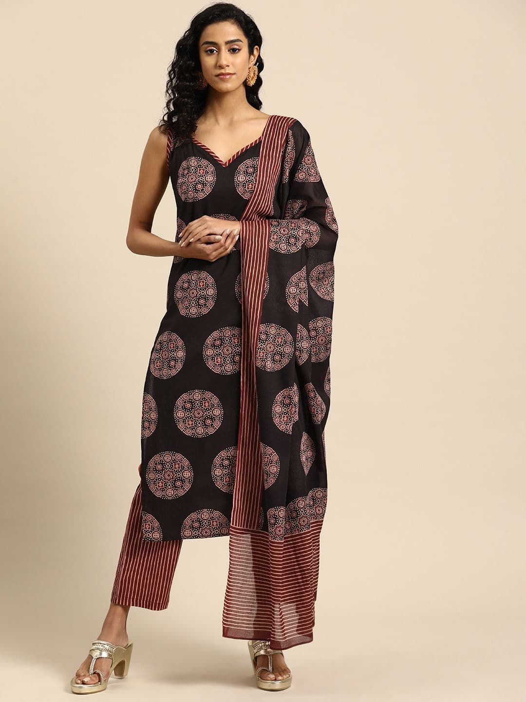 anayna Women Ethnic Motifs Printed Regular Pure Cotton Kurta with Trousers & With Dupatta - view 1