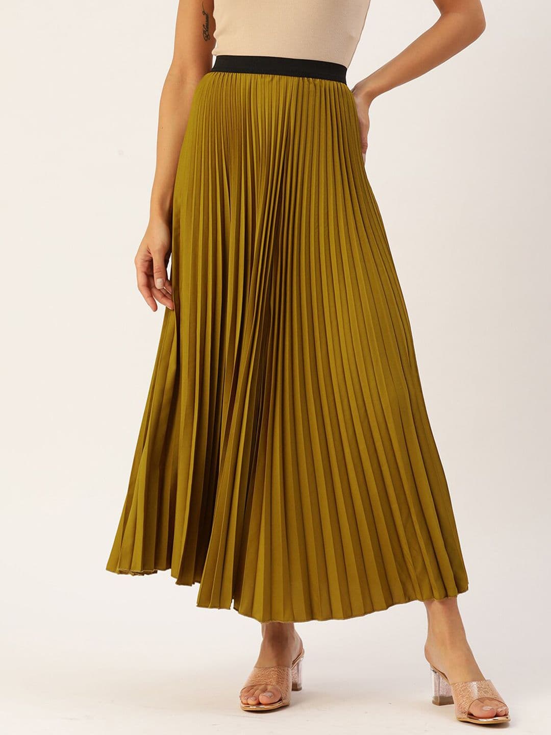 all about you Mustard Yellow Accordion Pleats Maxi Flared Skirt - view 1