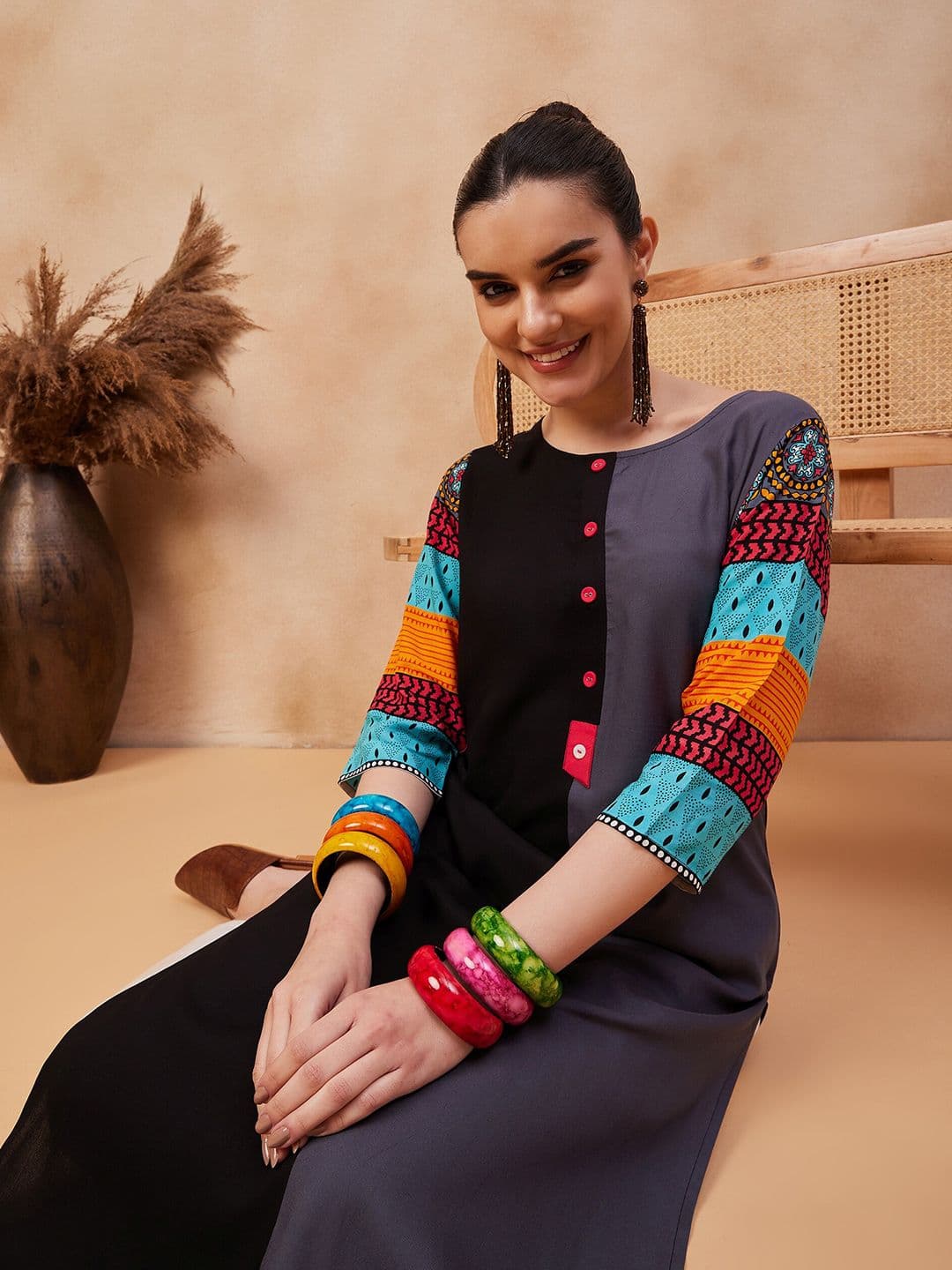 Anouk X fwd Ethnic Motifs Printed Round Neck Straight Kurta - view 1
