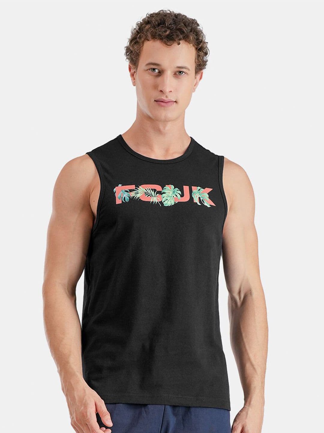 FCUK Printed Pure Cotton Antimicrobial Tank Vests KEN-01-BLK - view 1