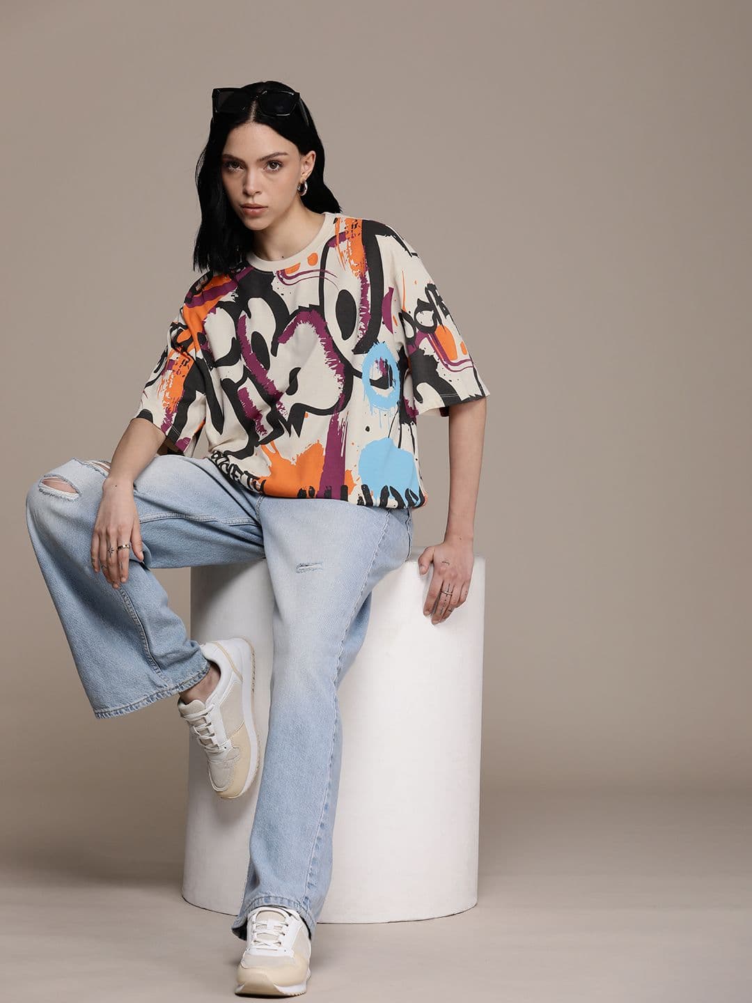 The Roadster Life Co. Printed Drop-Shoulder Sleeves Pure Cotton Oversized T-shirt - view 1