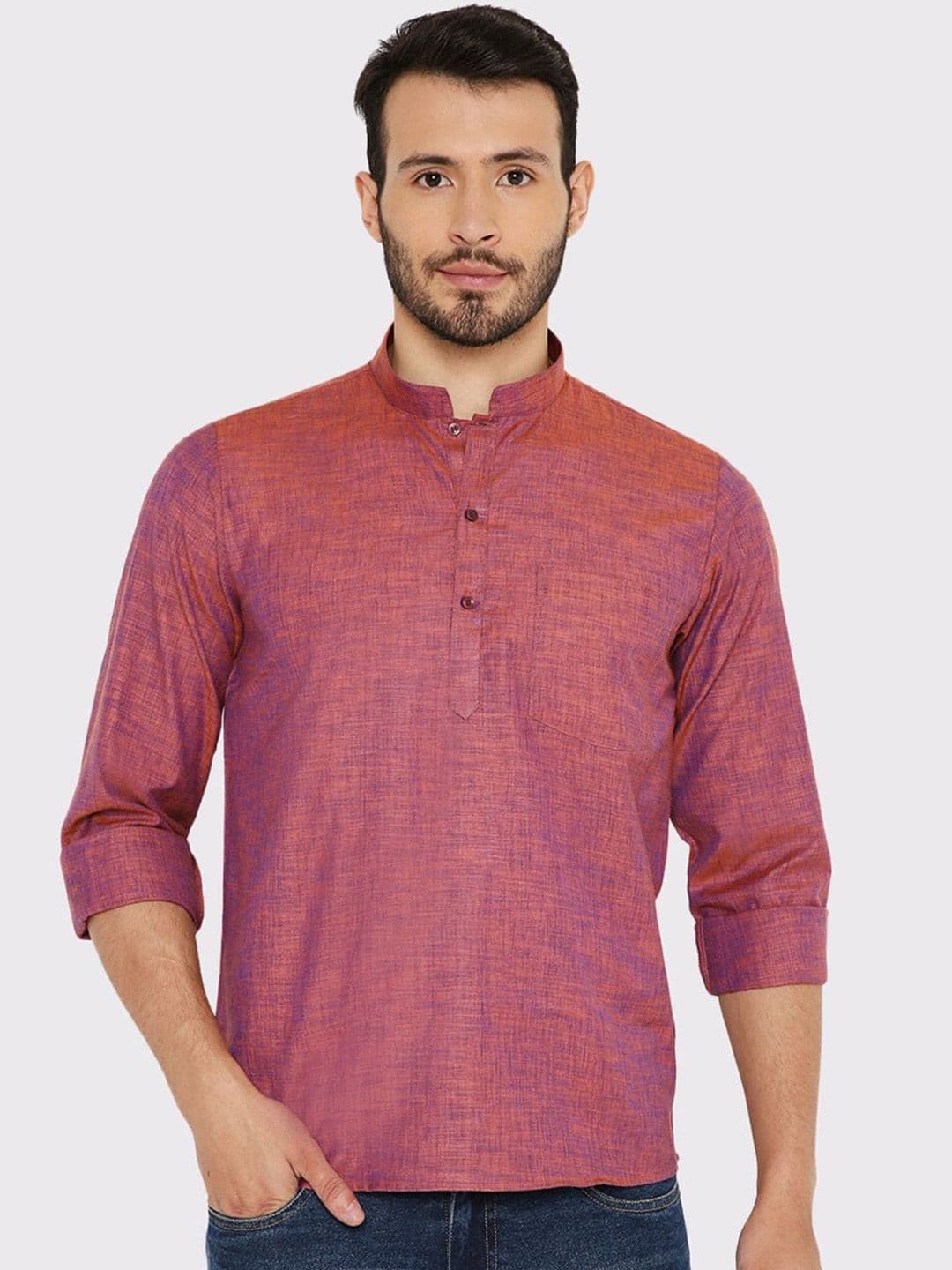Maharaja Band Collar Long Sleeves Linen Straight Kurta - view 1