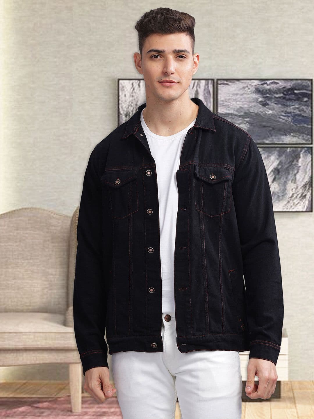 Kuons Avenue Spread Collar Long Sleeves Denim Jacket - view 1