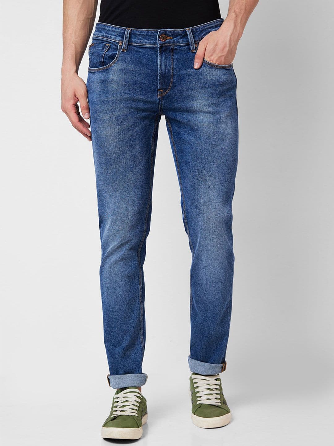 SPYKAR Men Skinny Fit Low-Rise Heavy Fade Stretchable Cotton Jeans - view 1