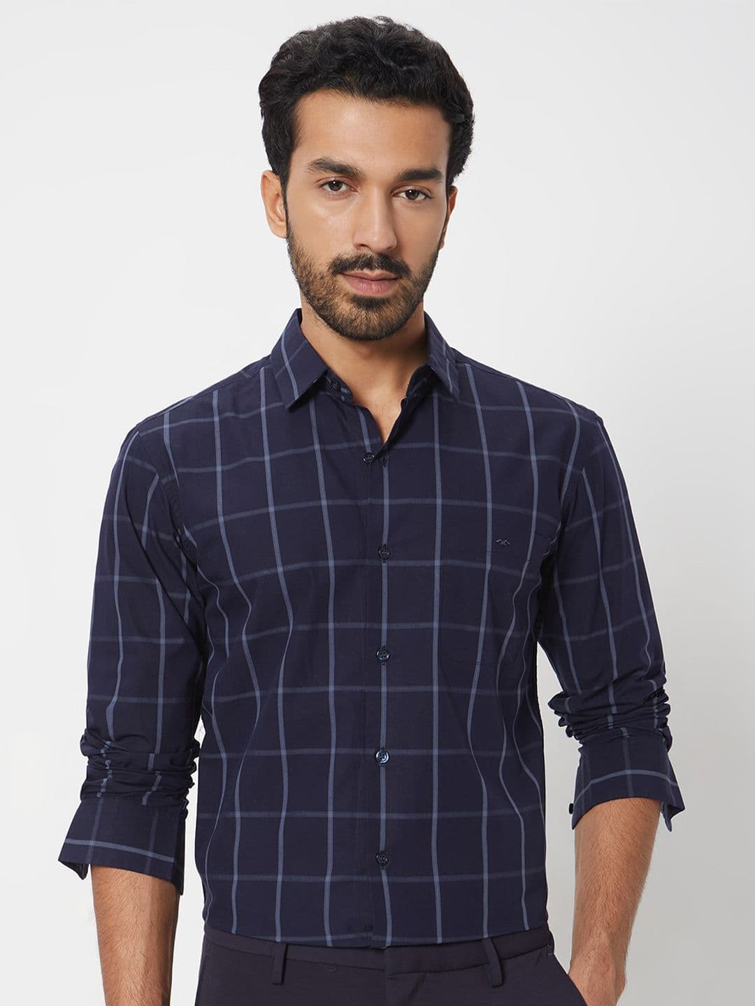 Mufti Slim Fit Windowpane Checks Opaque Cotton Casual Shirt - view 1