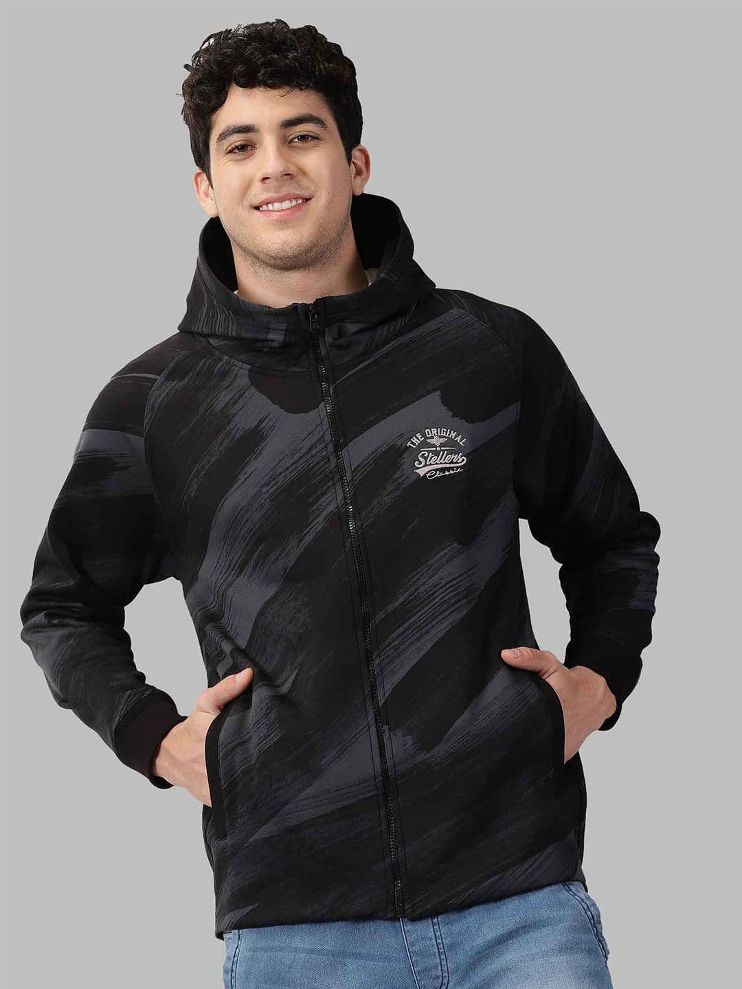 STELLERS Men Zipper Printed Premium Cotton Hooded Sweatshirt - view 1