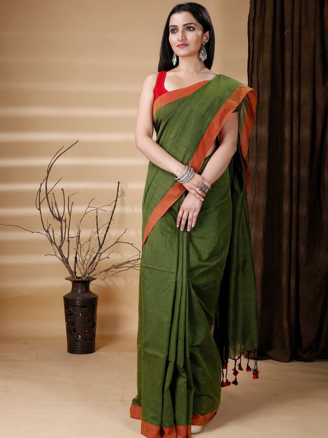 Ruuprekha Pure Cotton Khadi Saree with Tassels - view 1