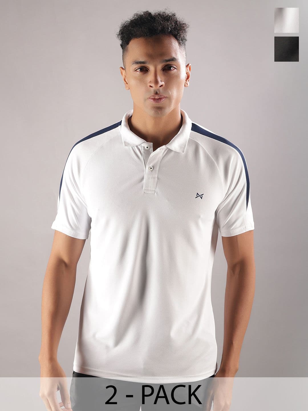 Force NXT Men Microfiber Anti Viral Anti Odour Cool Pack of 2 Collared Polo Sports Solid T-Shirt - view 1