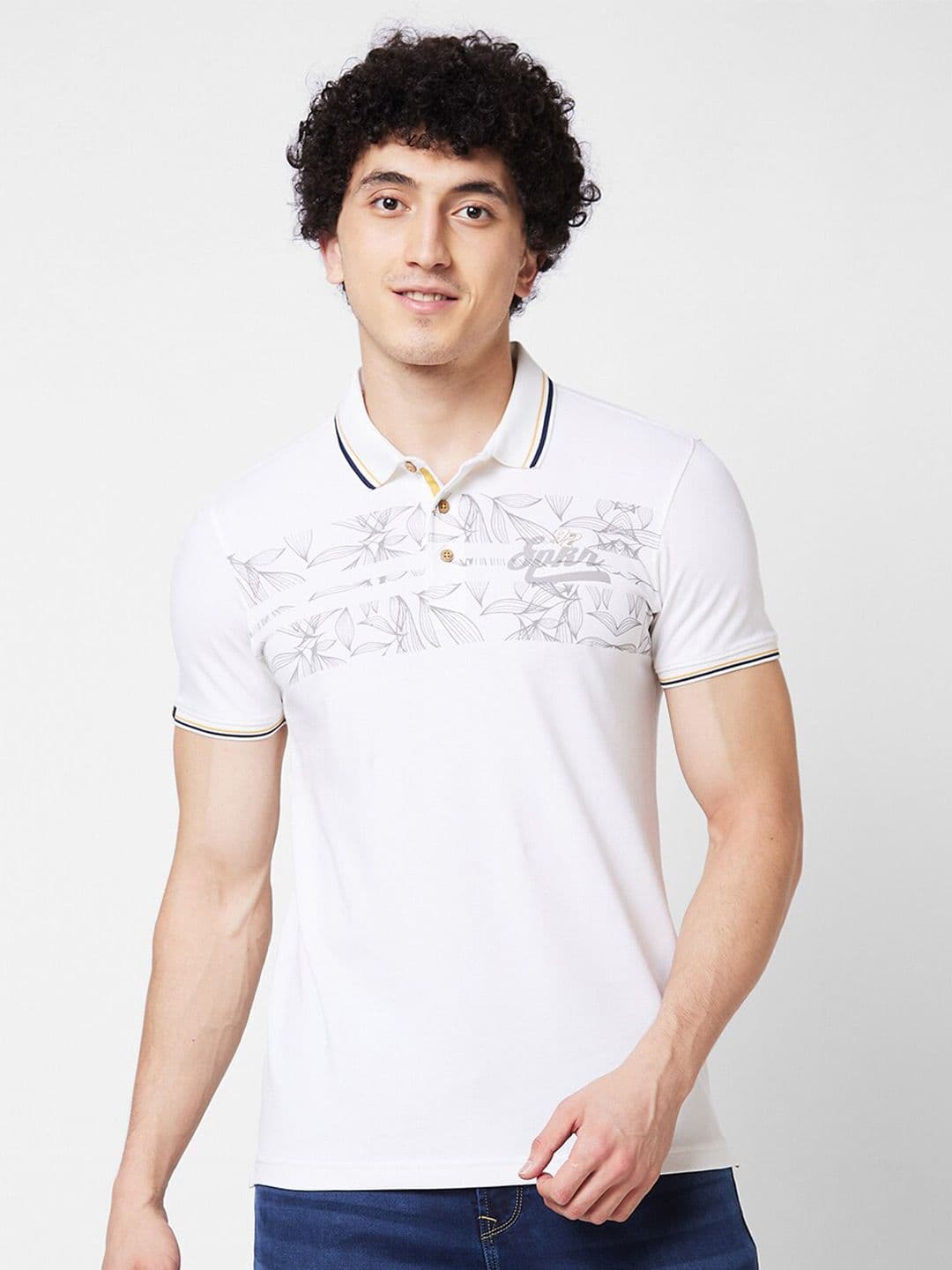 SPYKAR Self Design Polo Collar Cotton Slim Fit T-shirt - view 1