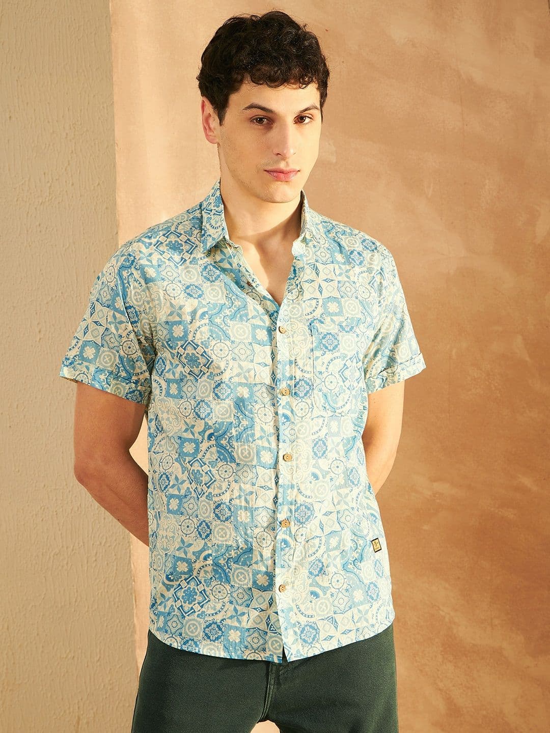 DENNISON Block Printed Oversized Lightweight Casual Shirt - view 1