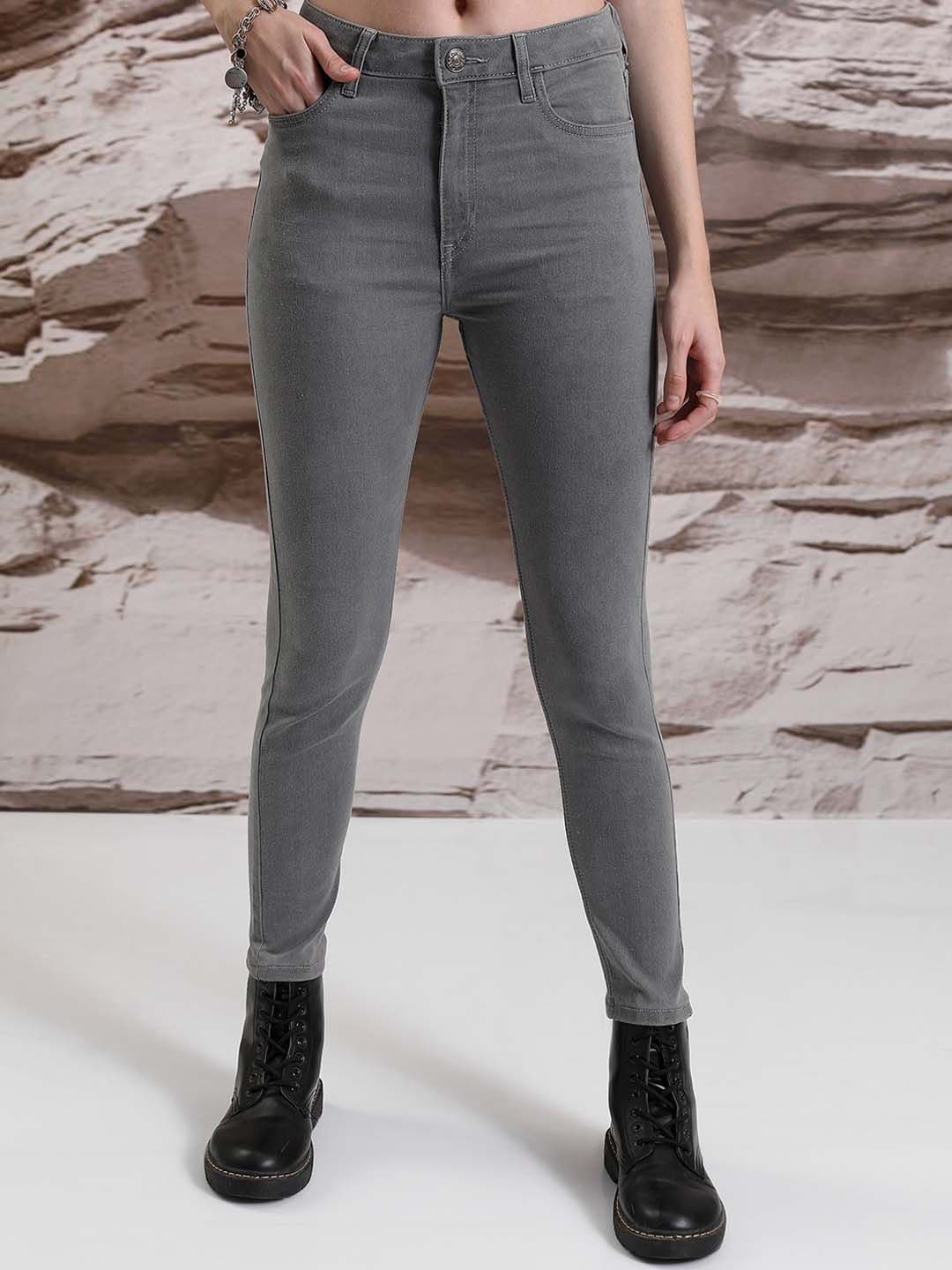 Basics By Tokyo Talkies Women Grey Skinny Fit Stretchable Jeans - view 1
