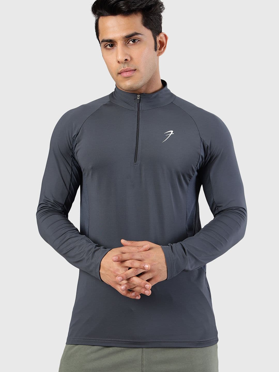 FUAARK Men Moisture Wicking Thrive Pullovers Grey High Neck Slim Fit T-shirt - view 1