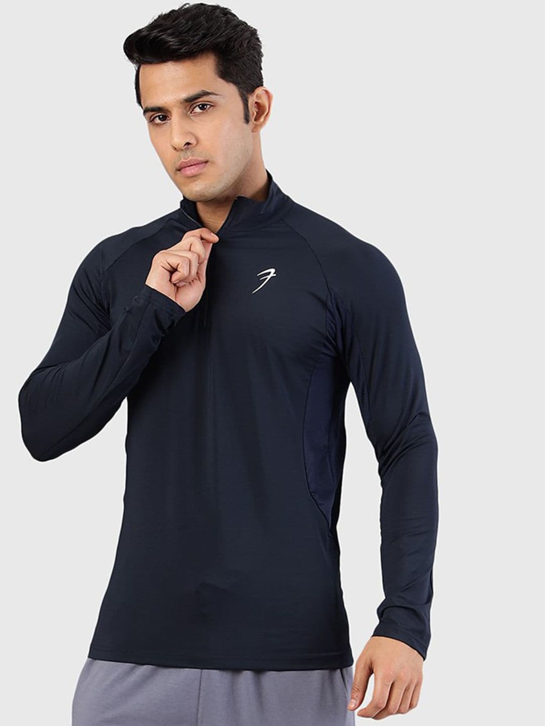 FUAARK Men Moisture Wicking Thrive Pullovers Navy High Neck Slim Fit T-shirt - view 1