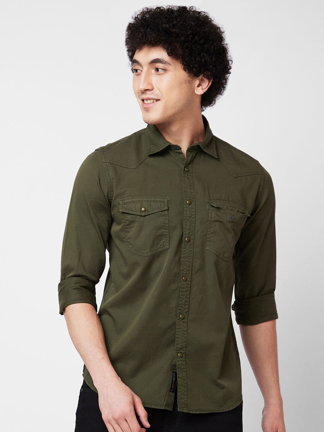 SPYKAR Men Spread Collar Cotton Regular Slim Fit Solid Casual Shirt - view 1