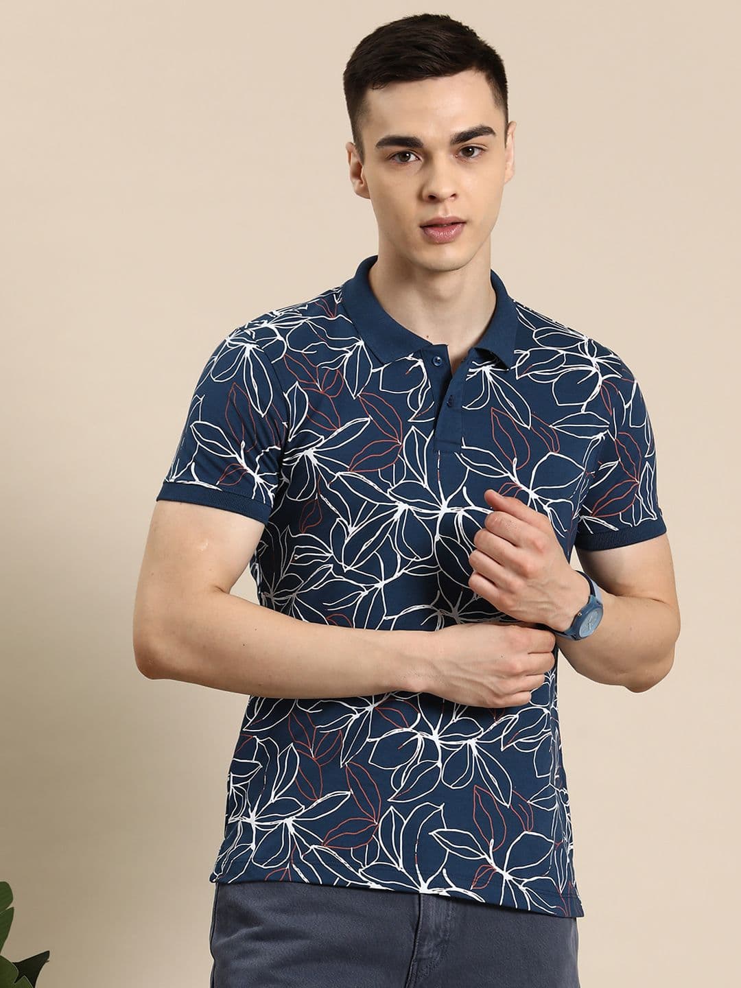 Mast & Harbour Men Floral Printed Polo Collar T-shirt - view 1