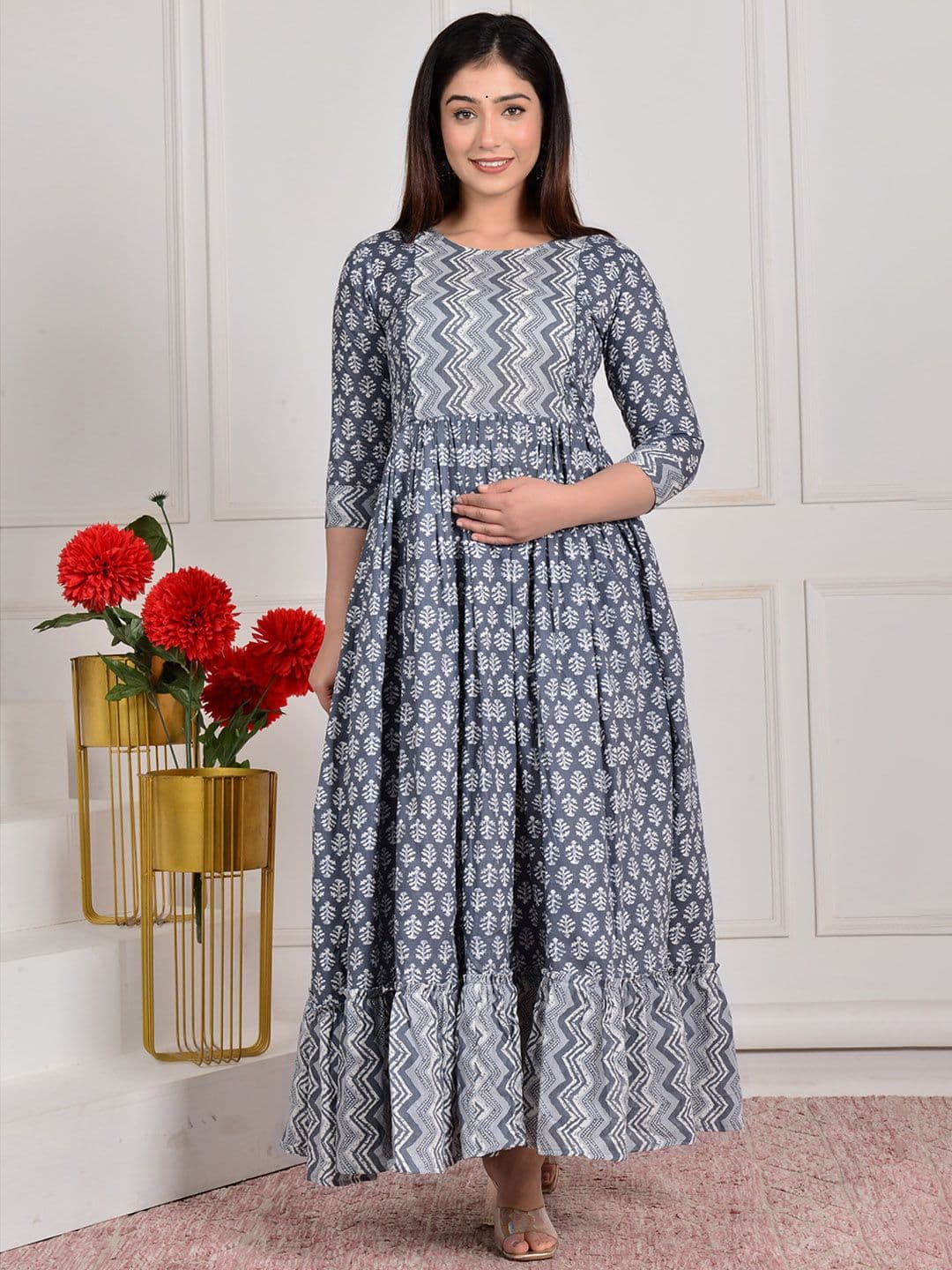 Gujari Ethnic Motifs Printed Round Neck Three-Quarter Sleeves Anarkali Kurta - view 1