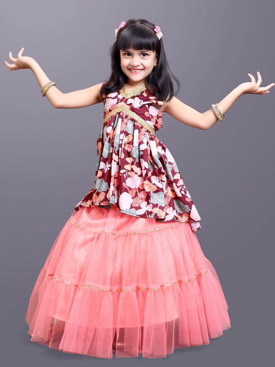 BAESD Girls Floral Printed Gotta Patti Ready To Wear Lehenga & Choli - view 1