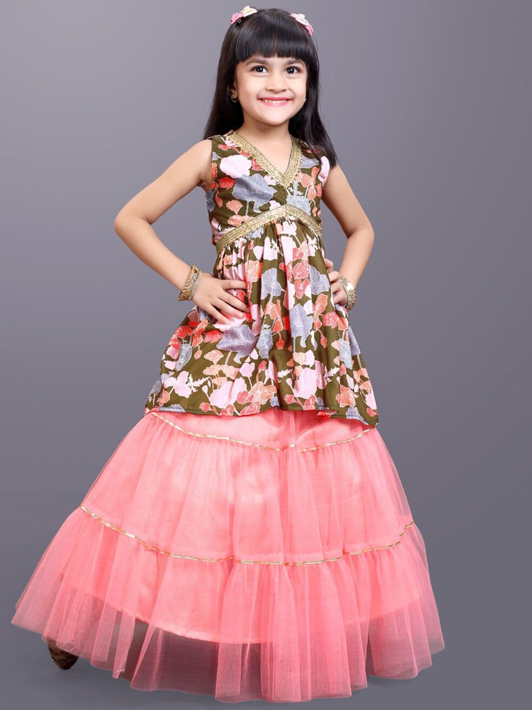 BAESD Girls Floral Printed Gotta Patti Ready To Wear Lehenga & Choli - view 1