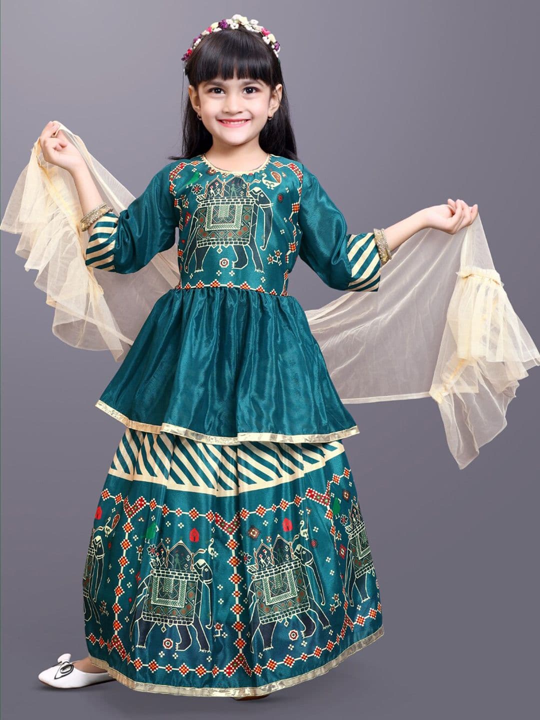 BAESD Girls Ethnic Motifs Printed Ready to Wear Lehenga & Blouse With Dupatta - view 1