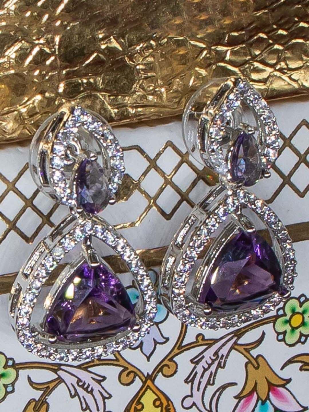 Manikya Rhodium Plated American Diamond-Studded Teardrop Shaped Drop Earrings - view 1