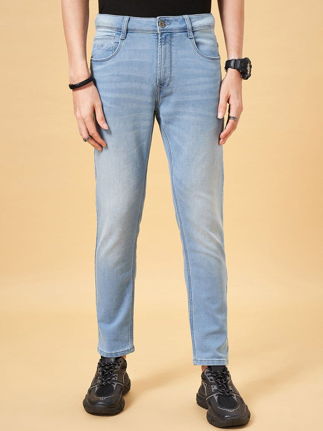 SF JEANS by Pantaloons Men Slim Fit Clean Look Light Fade Whiskers Stretchable Jeans - view 1