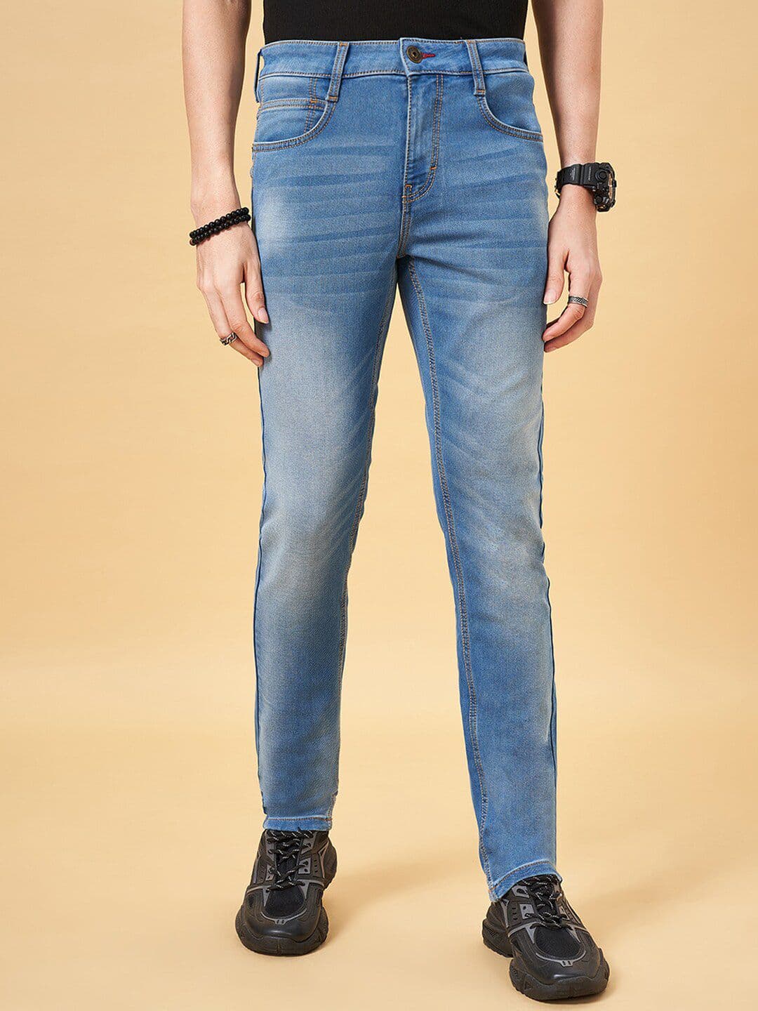 SF JEANS by Pantaloons Men Skinny Fit Clean Look Light Fade Whiskers Stretchable Jeans - view 1