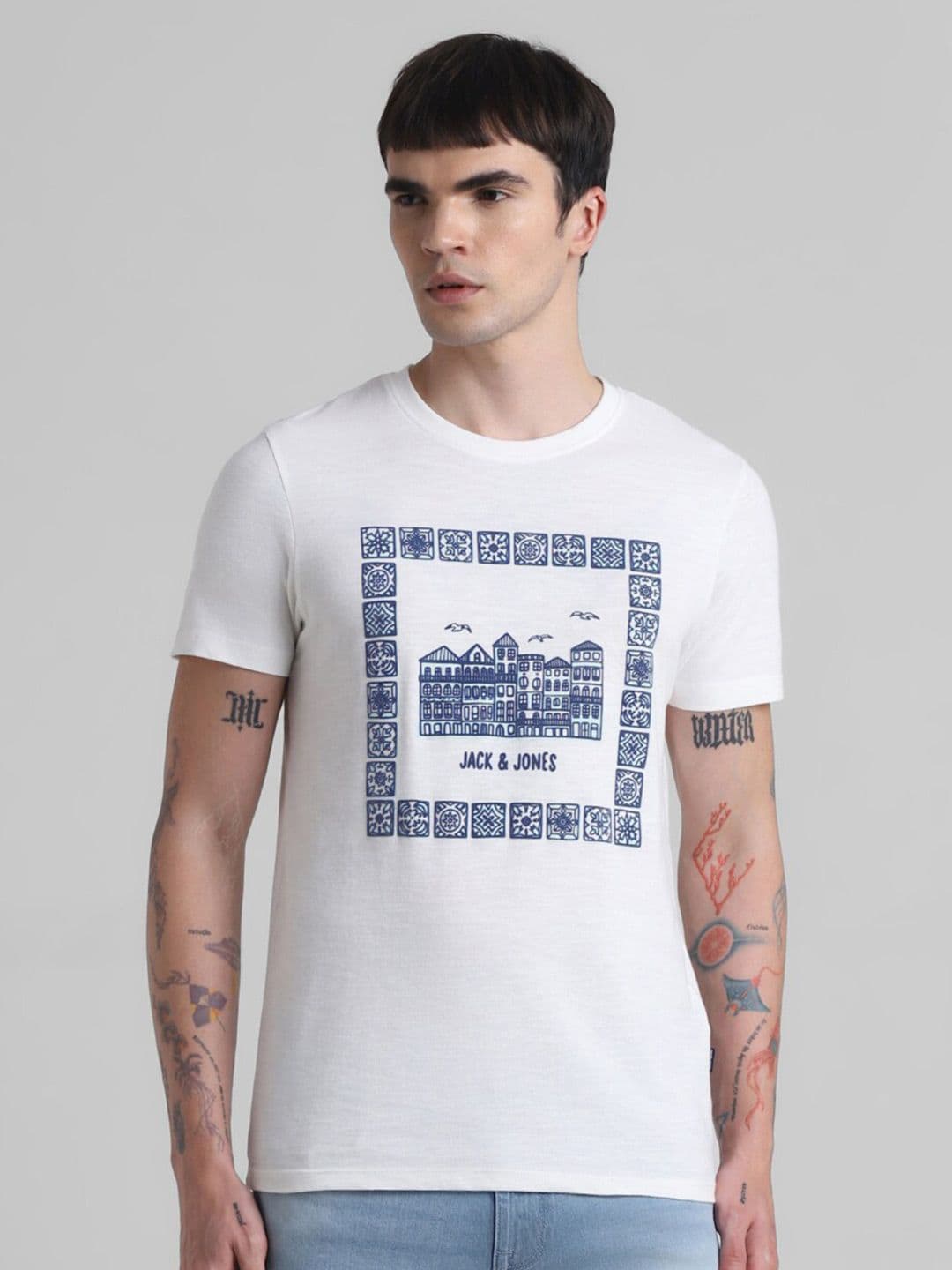 Jack & Jones Graphic Printed Pure Cotton Slim Fit T-shirt - view 1