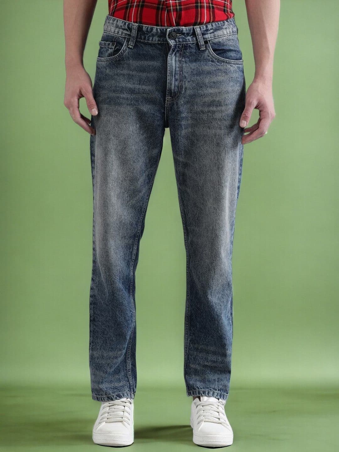 Bene Kleed Men Relaxed Fit Mid-Rise Medium Shade Heavy Fade Clean Look Cotton Jeans - view 1