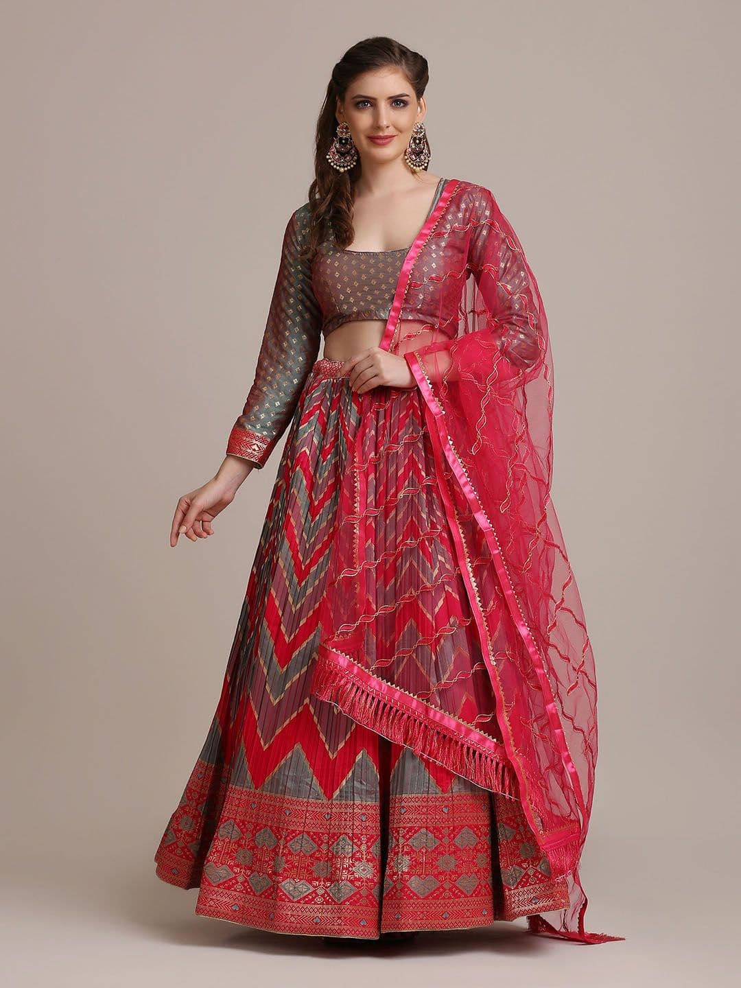 KALINI Semi-Stitched Lehenga & Unstitched Blouse With Dupatta - view 1