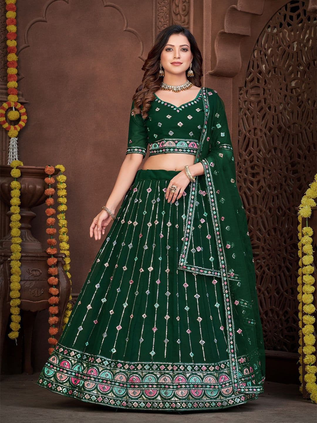 KALINI Embellished Sequinned Semi-Stitched Lehenga & Unstitched Blouse With Dupatta - view 1
