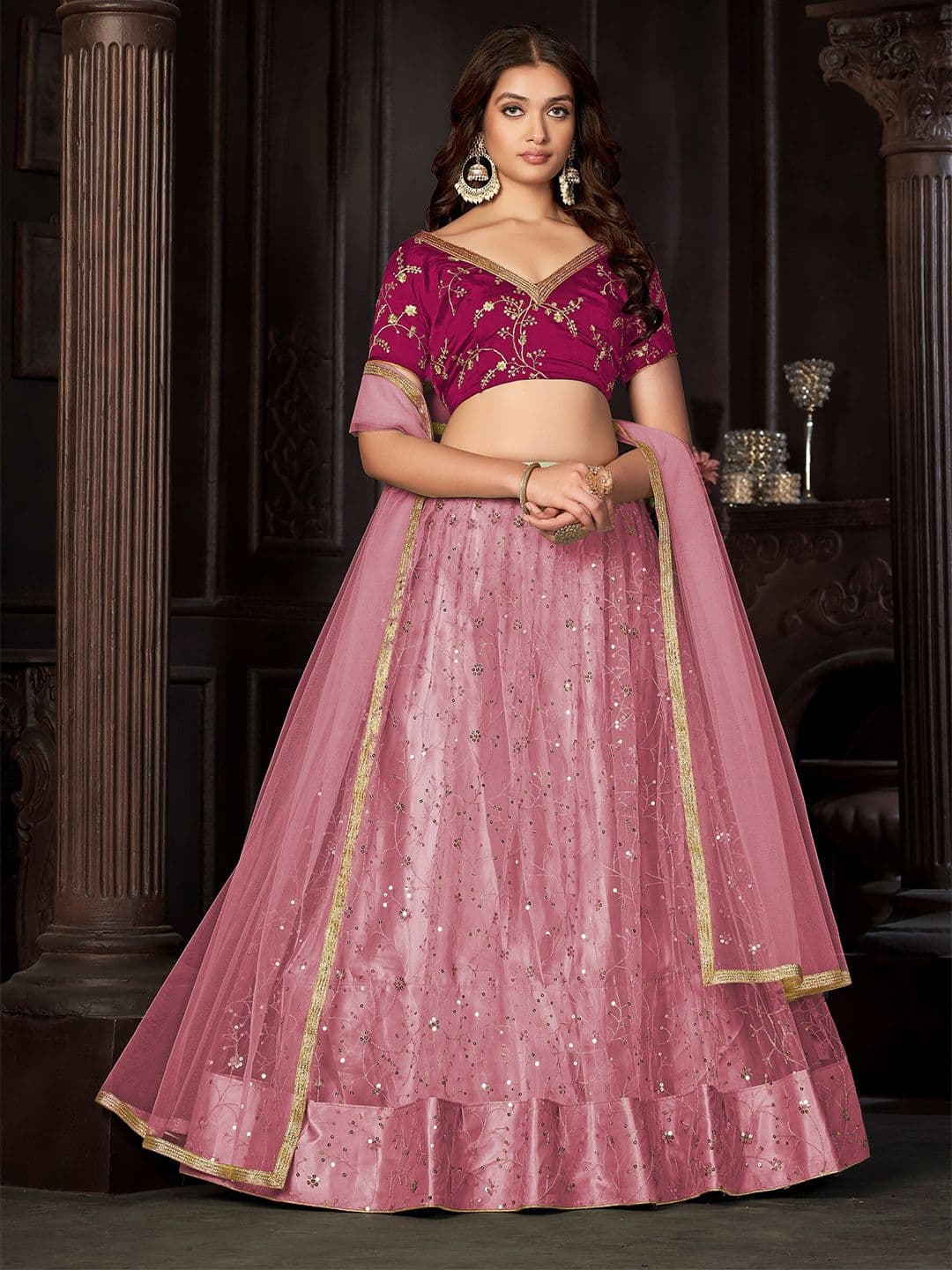 KALINI Embroidered Sequinned Semi-Stitched Lehenga & Unstitched Blouse With Dupatta - view 1