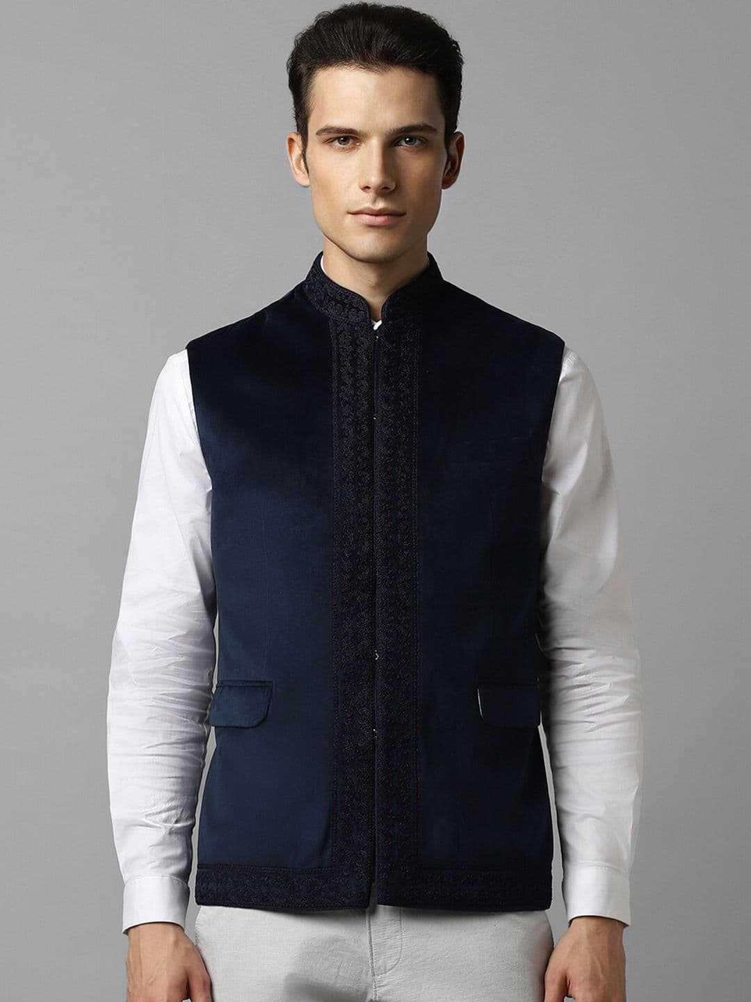 Louis Philippe Ethnic Motifs Embroidered Slim Fit Nehru Jacket - view 1