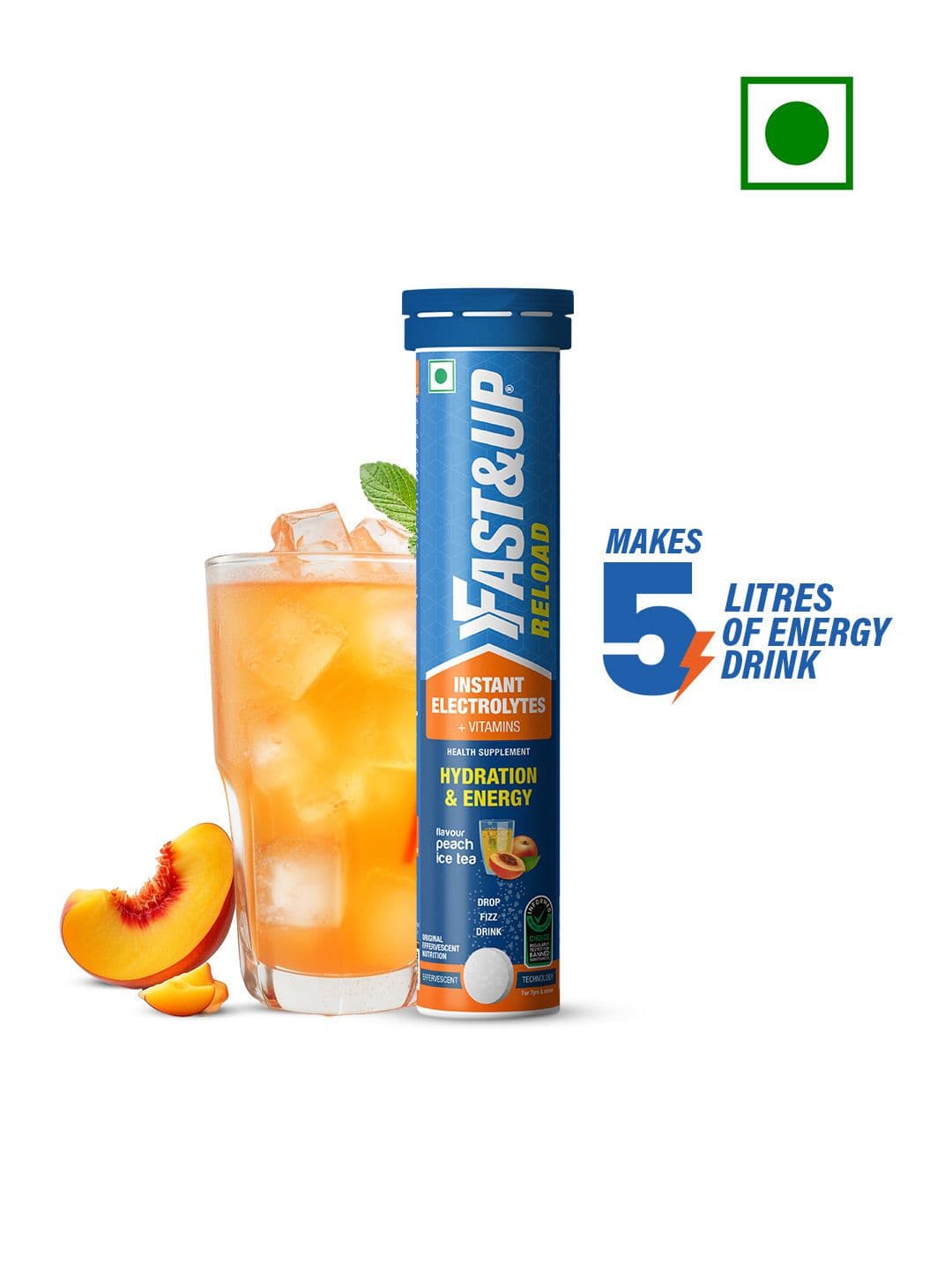 FAST&UP Reload Peach Ice Tea Flavour Instant Electrolytes+ Vitamins For Hydration - 20 Pcs - view 1