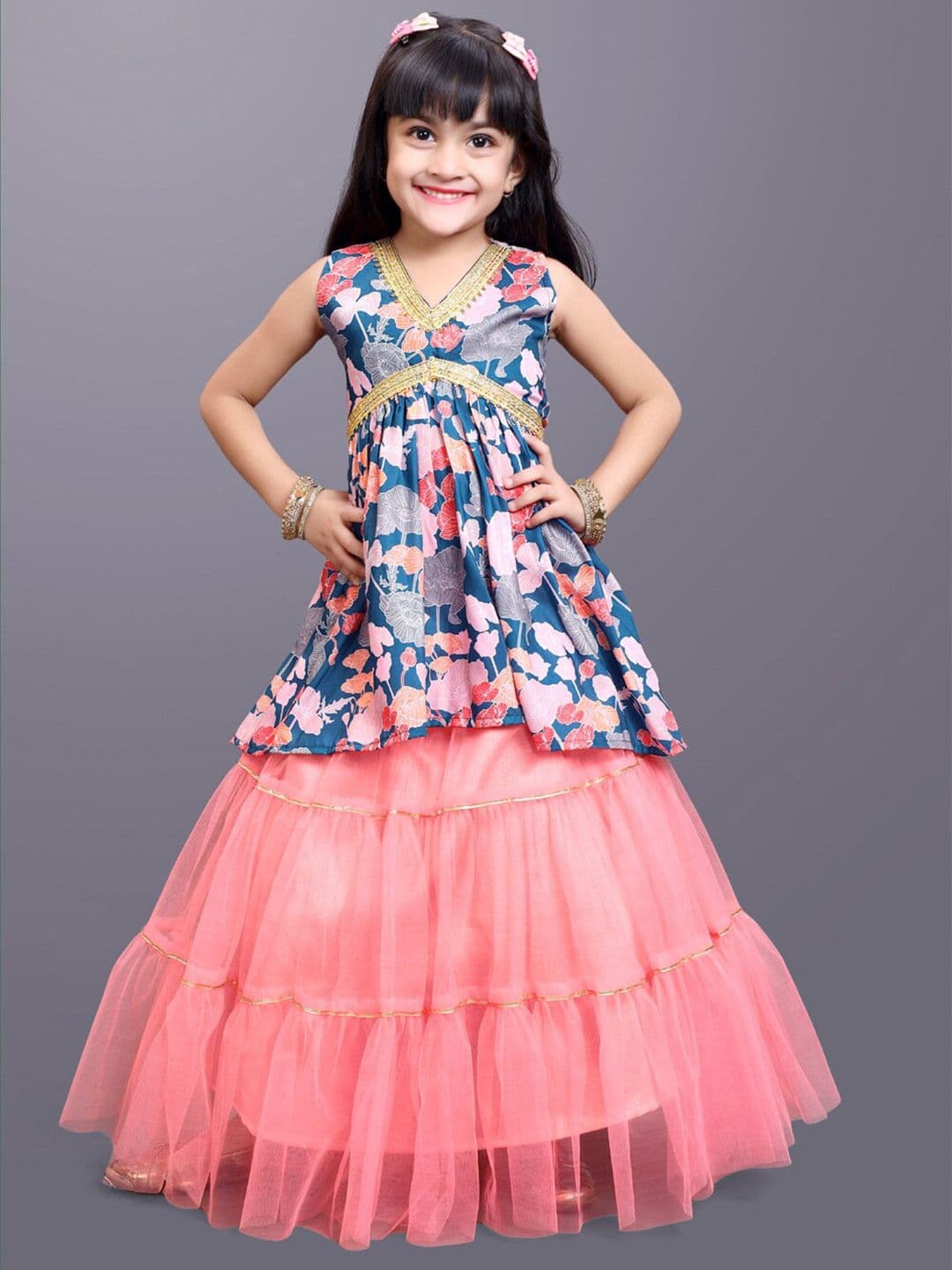 BAESD Girls Printed V-Neck Net Ready to Wear Lehenga Choli - view 1